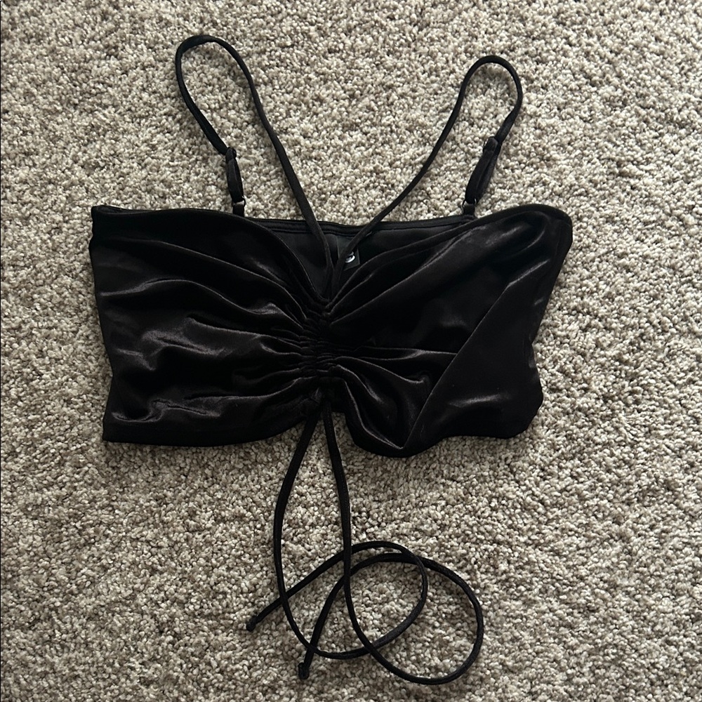 Garage Black Satin Ruched Crop Top